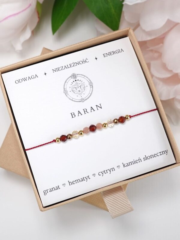 BARAN - bransoletka Znaki Zodiaku - granat, hematyt, cytryn, kamień słoneczny