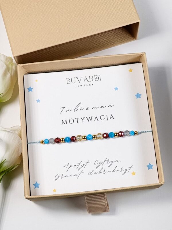 Bransoletka Talizman Motywacja z kamieni naturalnych z apatytem i cytrynem na sznurku - w pudełku prezentowym