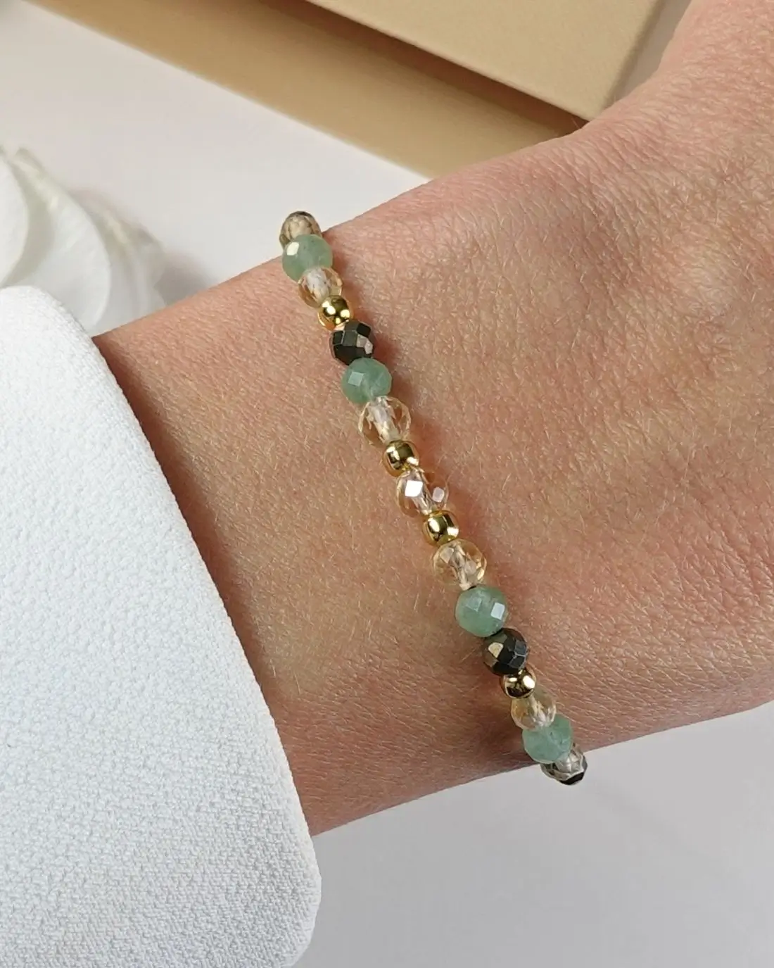 Talizman na szczęście i bogactwo – bransoletka damska z kamieni naturalnych: cytryn, piryt, zielony awenturyn