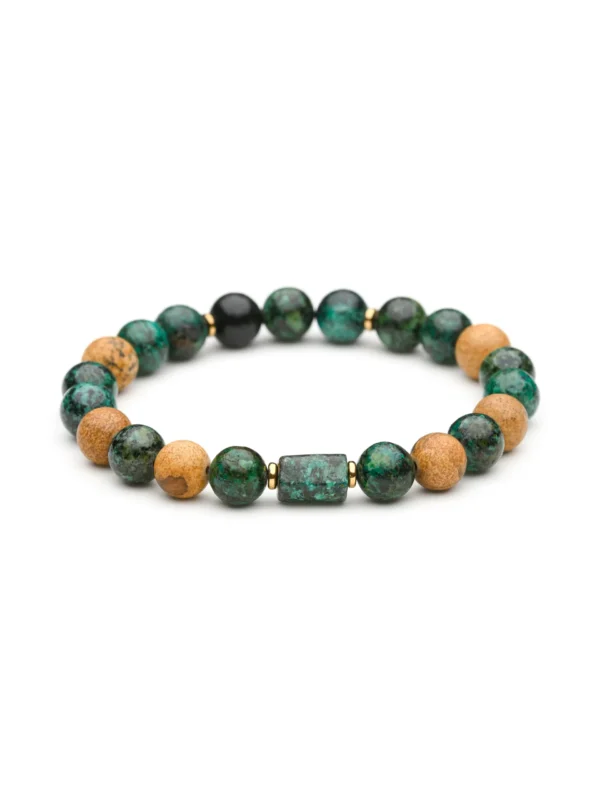 Bransoletka męska dla podróżników z turkusu afrykańskiego i jaspisu, na gumce