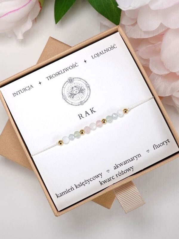 RAK - bransoletka Znaki Zodiaku - kamień księżycowy, akwamaryn, fluoryt, kwarc różowy