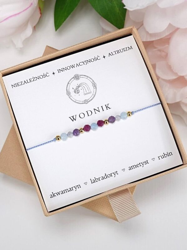 WODNIK - bransoletka Znaki Zodiaku - akwamaryn, labradoryt, ametyst, rubin