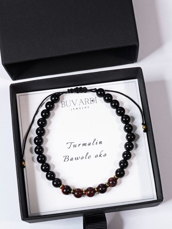 bransoletka męska z czarnym turmalinem i bawolim okiem