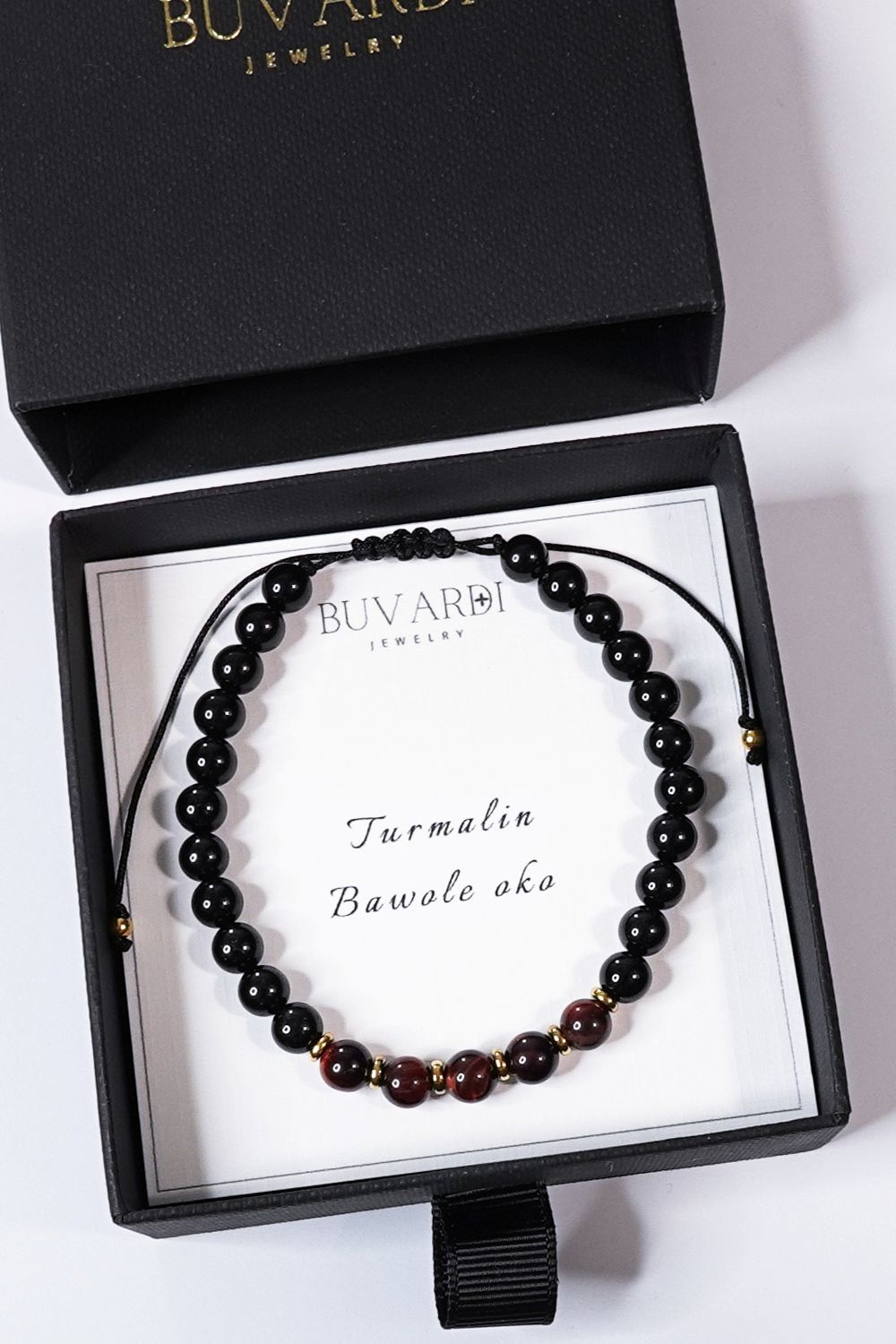 bransoletka męska z czarnym turmalinem i bawolim okiem