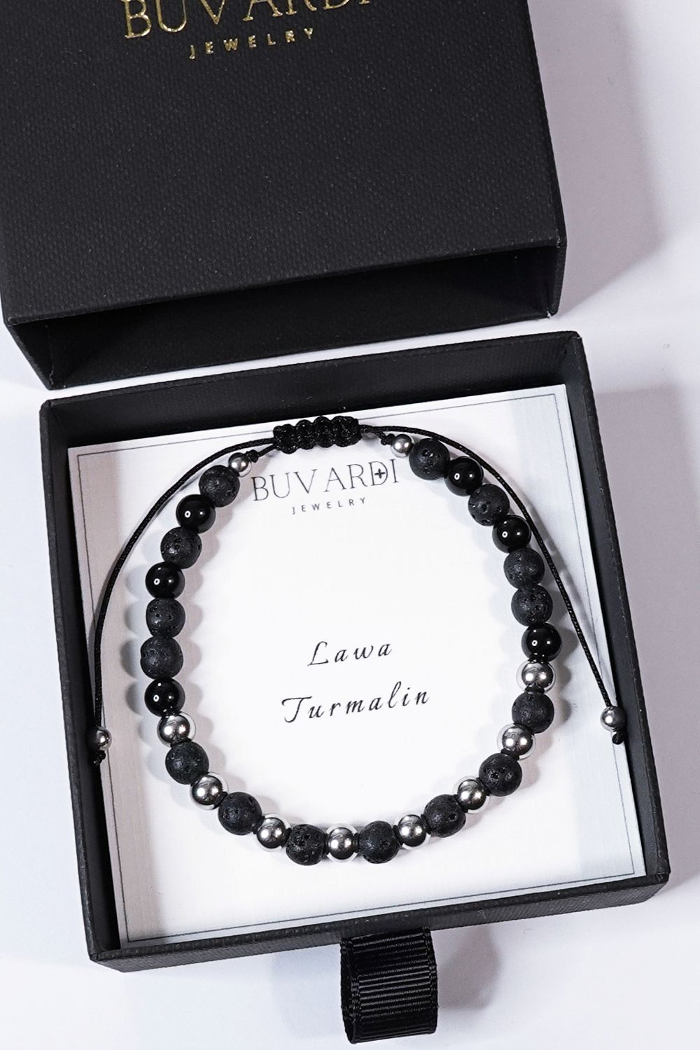 bransoletka męska z lawą i turmalinem na sznurku