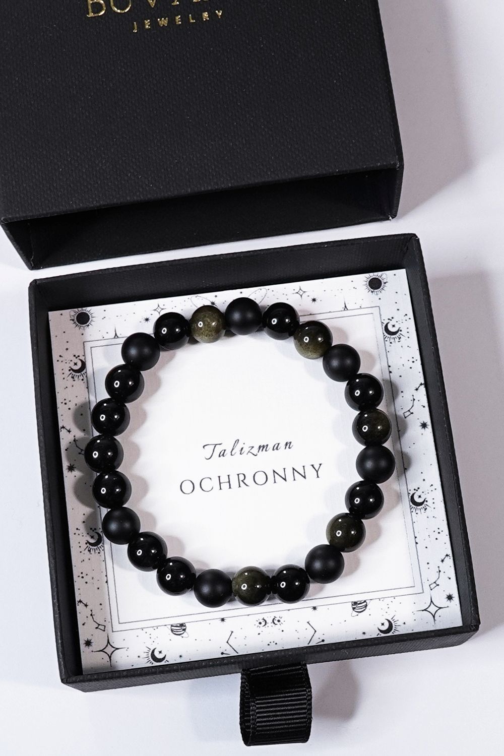 bransoletka męska talizman ochronny z turmalinem, onyksem i obsydianem