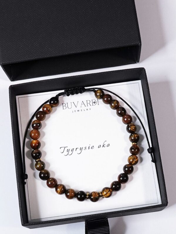 bransoletka męska z tygrysim okiem 6 mm na sznurku