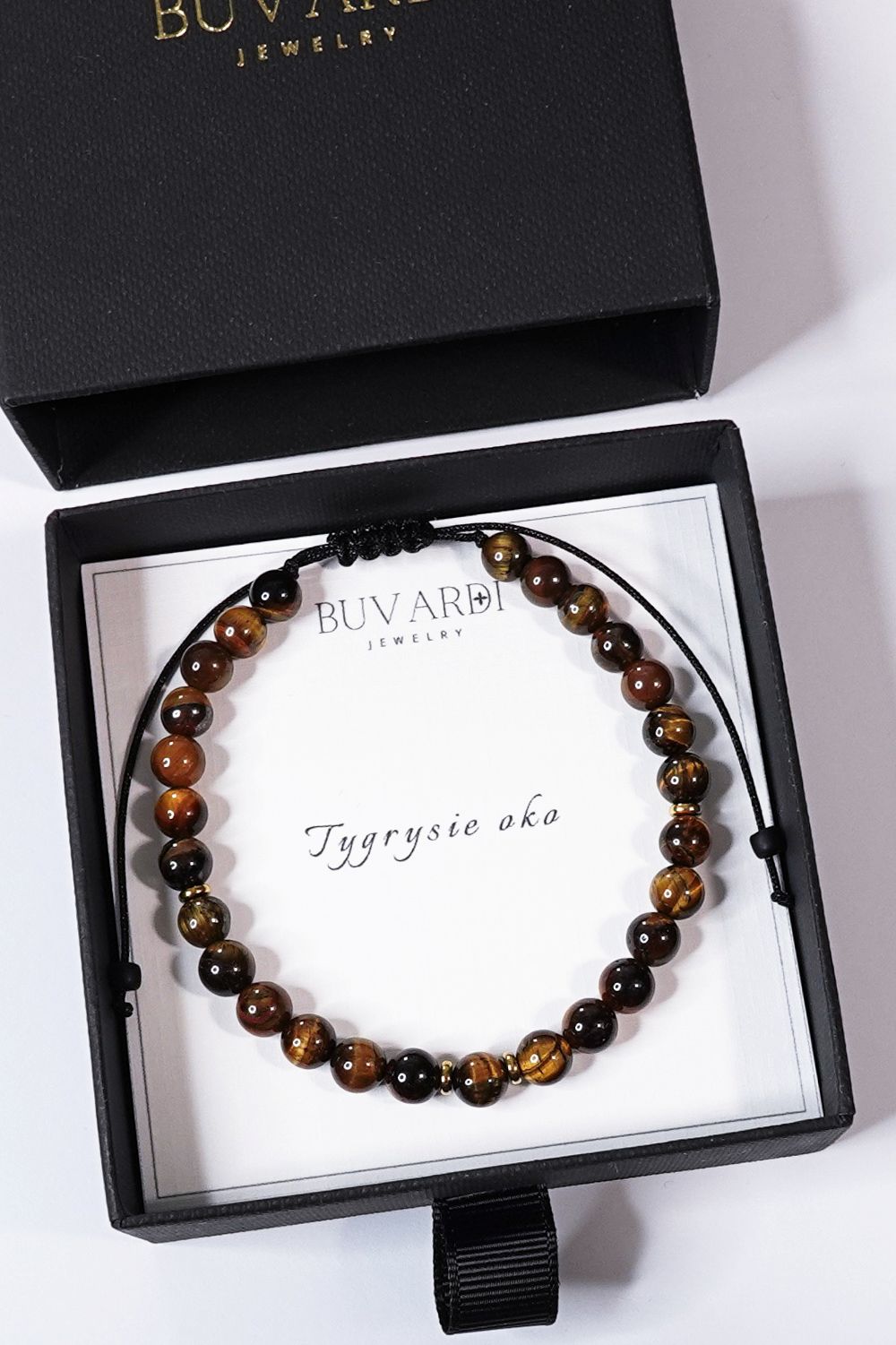 bransoletka męska z tygrysim okiem 6 mm na sznurku