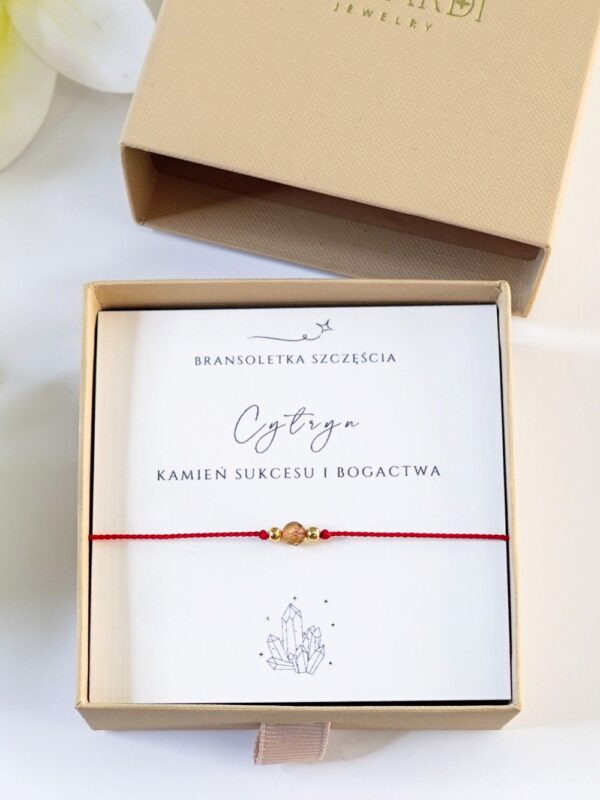bransoletka szczęścia na czerwonej nici z cytrynem