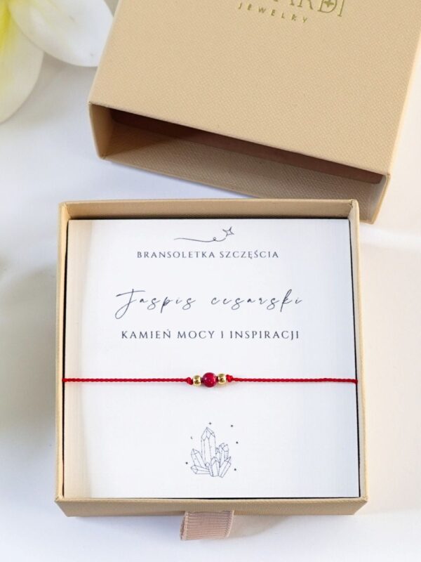 bransoletka szczęścia na czerwonej nici z jaspisem cesarskim
