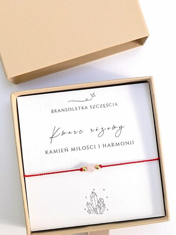 bransoletka z kwarcem różowym na czerwonym sznurku