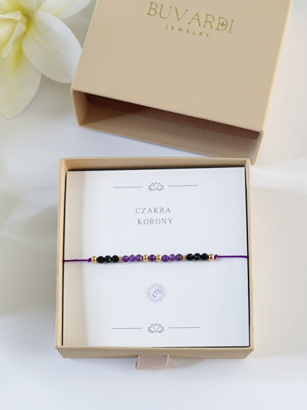 bransoletka na nici z ametystem czakra korony