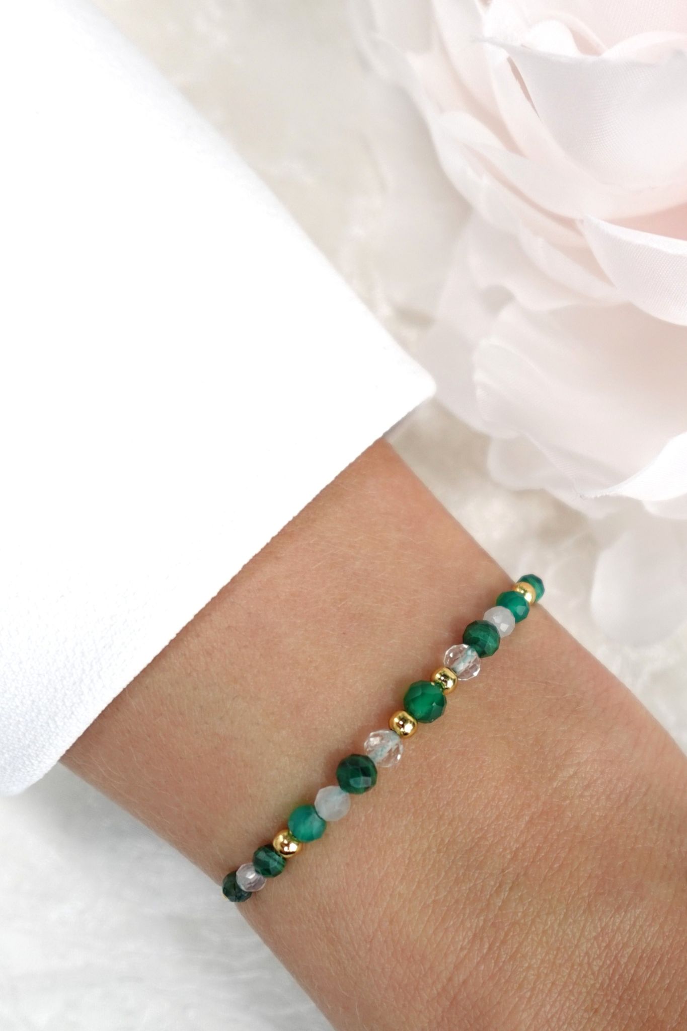 bransoletka z malachitem i kryształem górskim