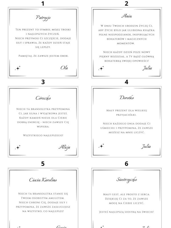 kartka z przykładowymi tekstami życzeń