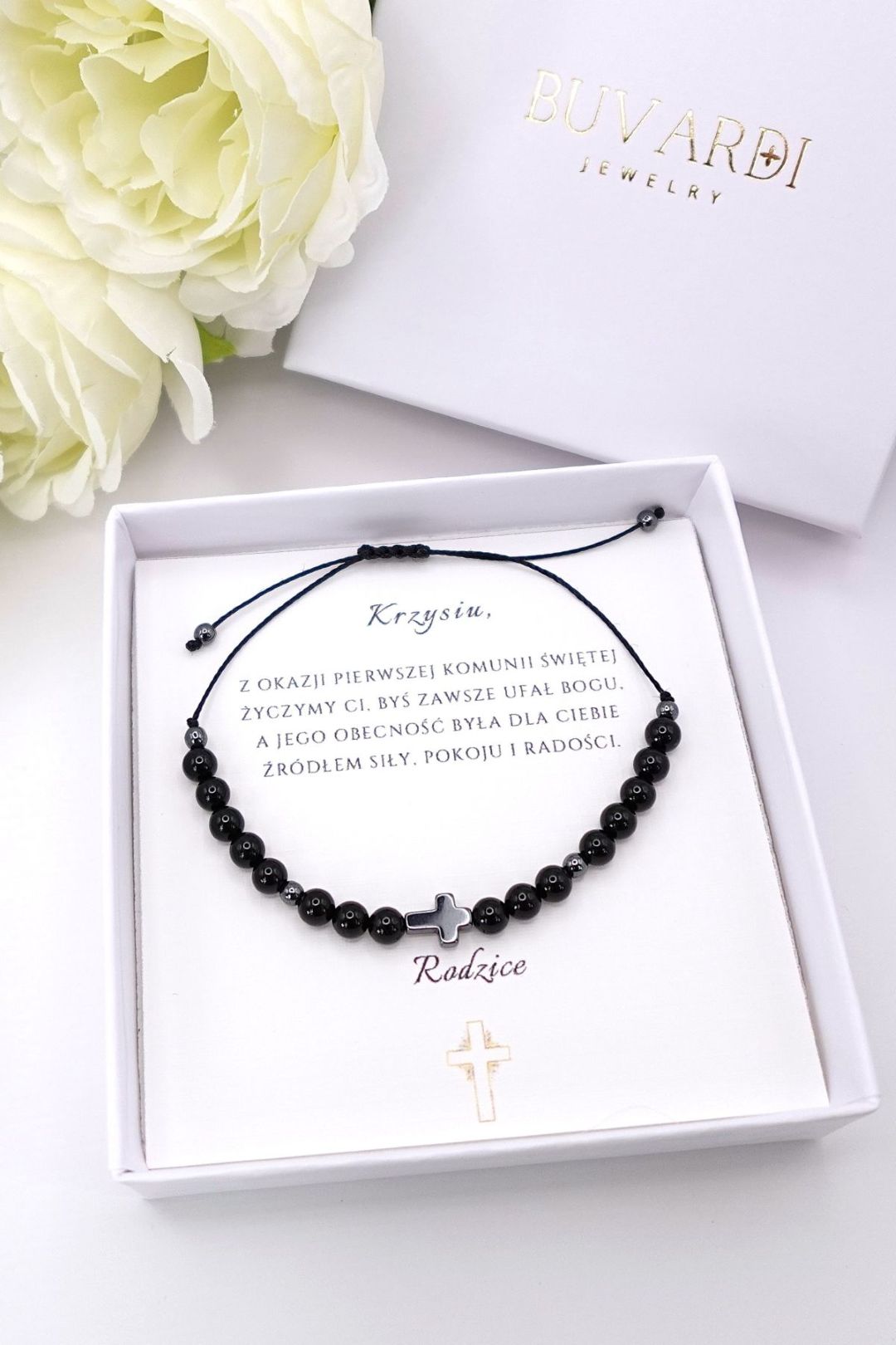 Bransoletka dla chłopca z krzyżykiem z turmalinem