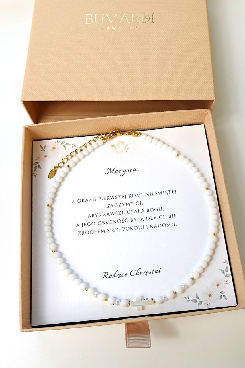 naszyjnik z białych agatów i pereł