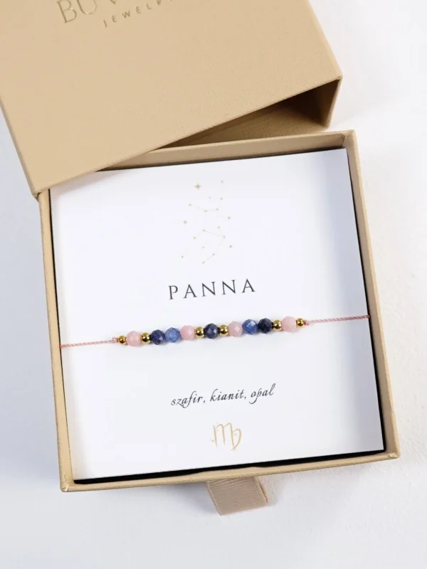 Bransoletka dla znaku Panna z kamieni naturalnych szafir, kianit, opal, na sznurku w pudełku prezentowym