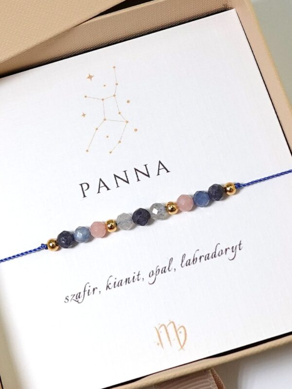 Bransoletka zodiakalna dla Panny z kamieni naturalnych na sznurku. Szafir, opal, kianit, labradoryt