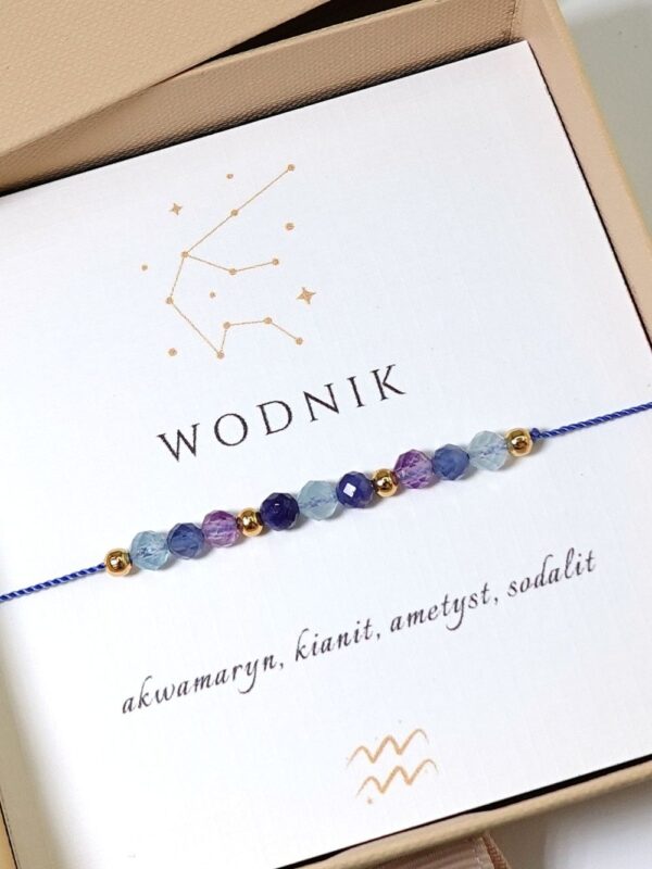 bransoletka dla znaku zodiaku Wodnik z kamieniami naturalnymi: akwamaryn, kianit, ametyst, sodalit