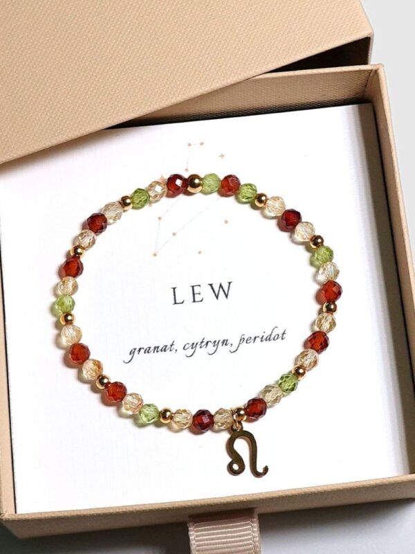 Bransoletka LEW na gumce z zawieszką - granat, cytryn, peridot