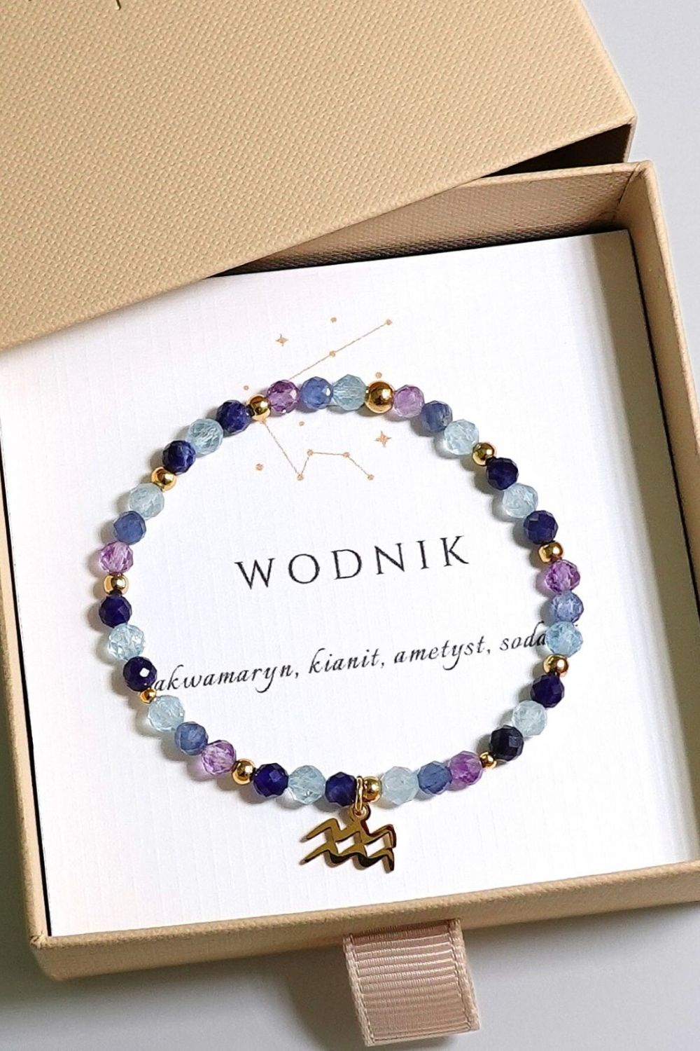 bransoletka znak zodiaku wodnik z akwamarynem