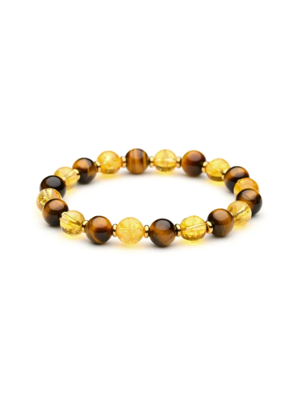 Bransoletka męska z cytrynem i tygrysim okiem na gumce. Symbol sukcesu