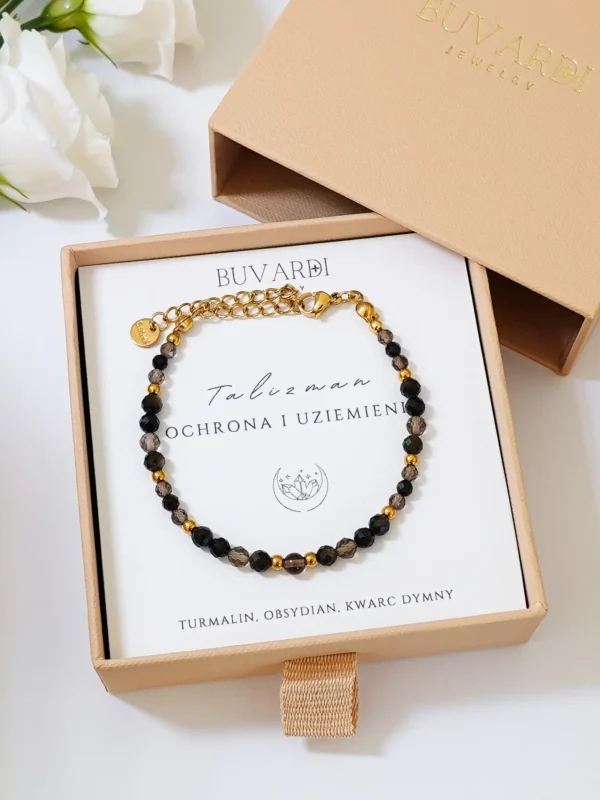 Bransoletka z obsydianem, Talizman Ochrona i Uziemienie z kamieni naturalnych