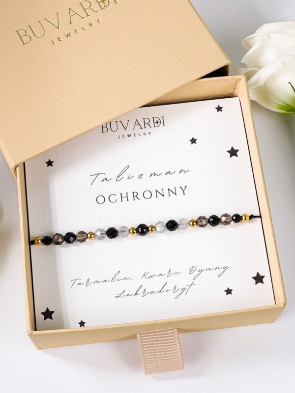 bransoletka z turmalinem - talizman ochronny z kamieni naturalnych w pudełku prezentowym