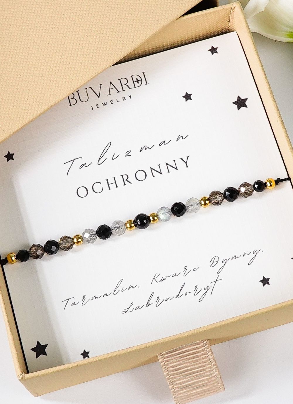 Bransoletka "Talizman Ochronny" z turmalinem, kwarcem dymnym i labradorytem – na sznurku - obrazek 3