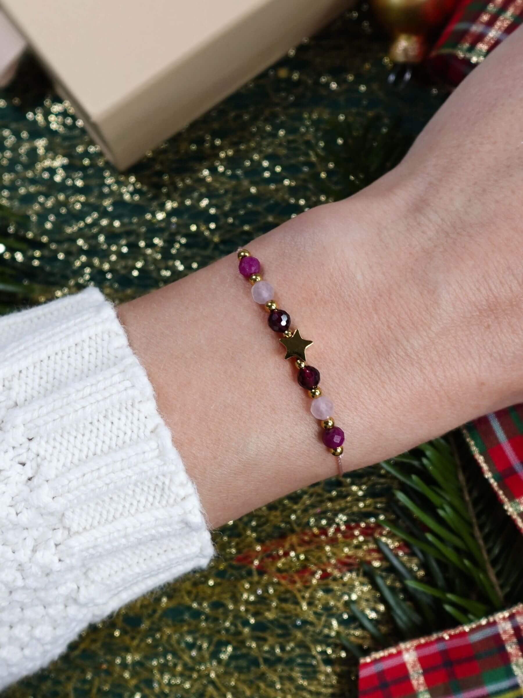 Bransoletka "Życzę Ci" z kwarcem różowym, na miłość.