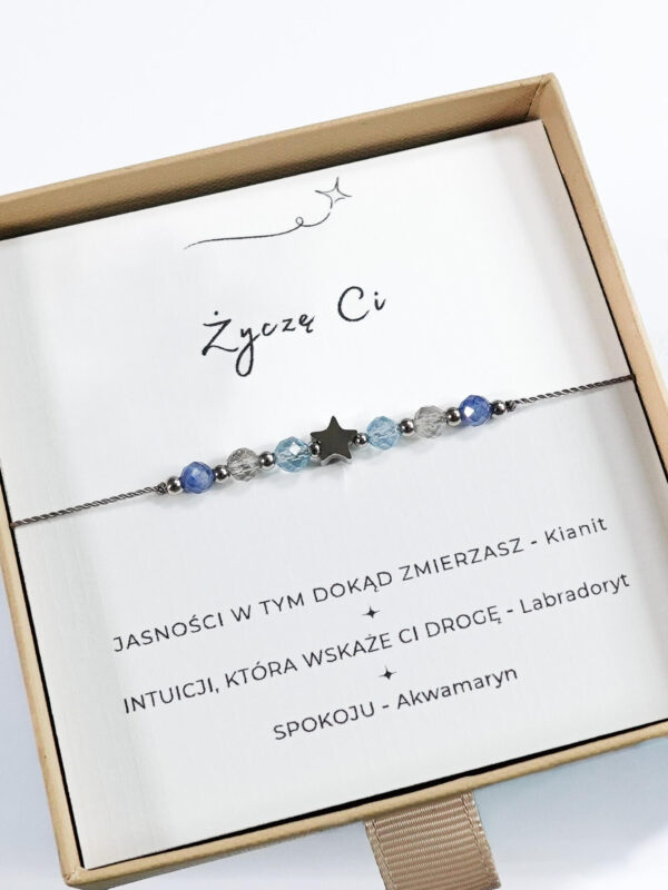 Bransoletka "Życzę Ci" z akwamarynem i gwiazdką.