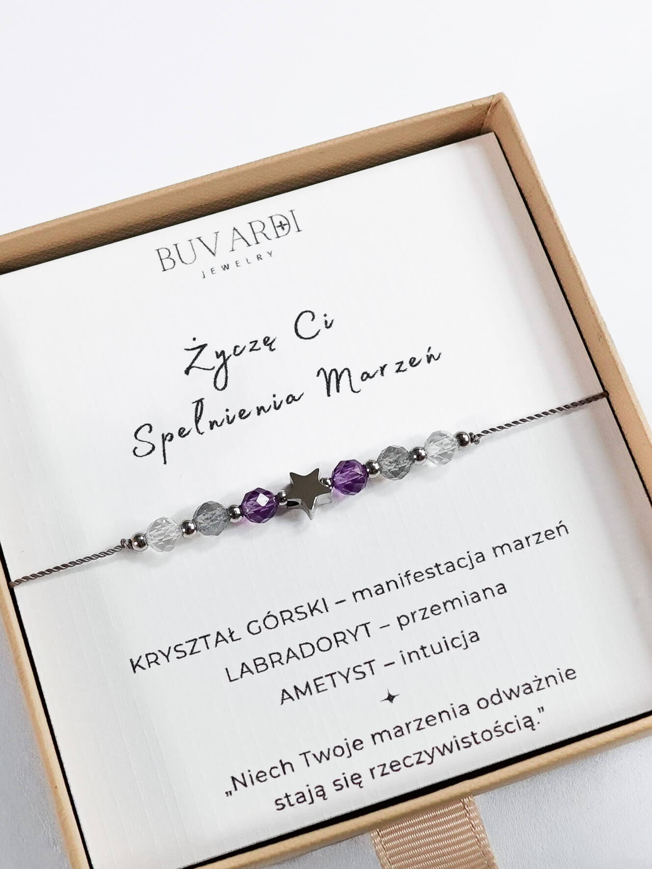 Bransoletka z gwiazdką i kamieniami naturalnymi "Życzę Ci" na sznurku