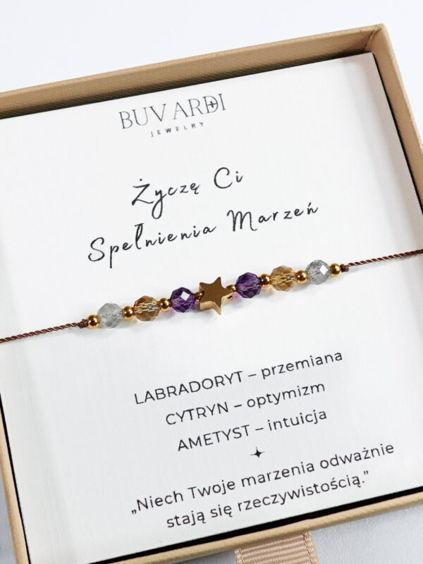 Bransoletka "Życzę Ci Spełnienia Marzeń" z kamieni naturalnych z gwiazdką.