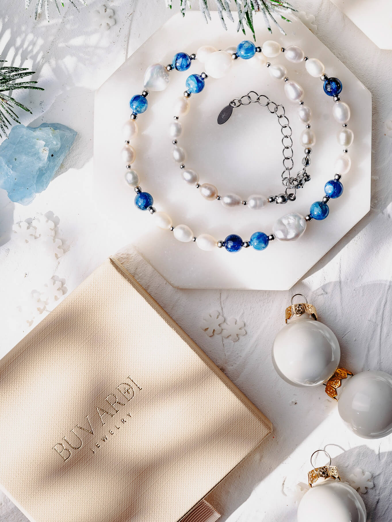 Naszyjnik z pereł naturalnych z kianitem "Winter Blue" - obrazek 4