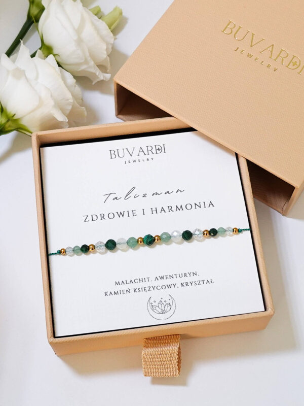 Bransoletka z kamieni na zdrowie i równowagę z awenturynem i malachitem, na sznurku