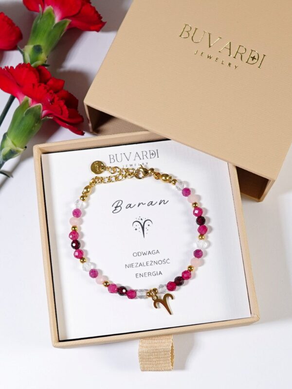 Bransoletka Baran znak zodiaku z kamieni naturalnych z zawieszką.