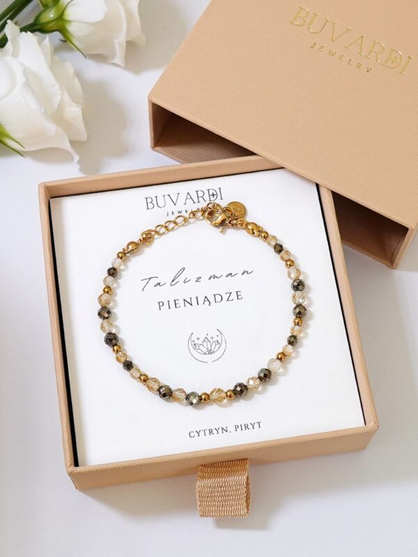 Bransoletka na pieniądze Talizman Pieniądze z kamieni naturalnych, z cytrynem i pirytem