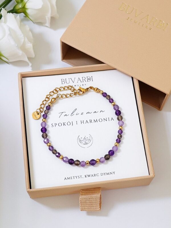 Bransoletka z ametystem i kwarcem dymnym - Talizman Spokój i Harmonia