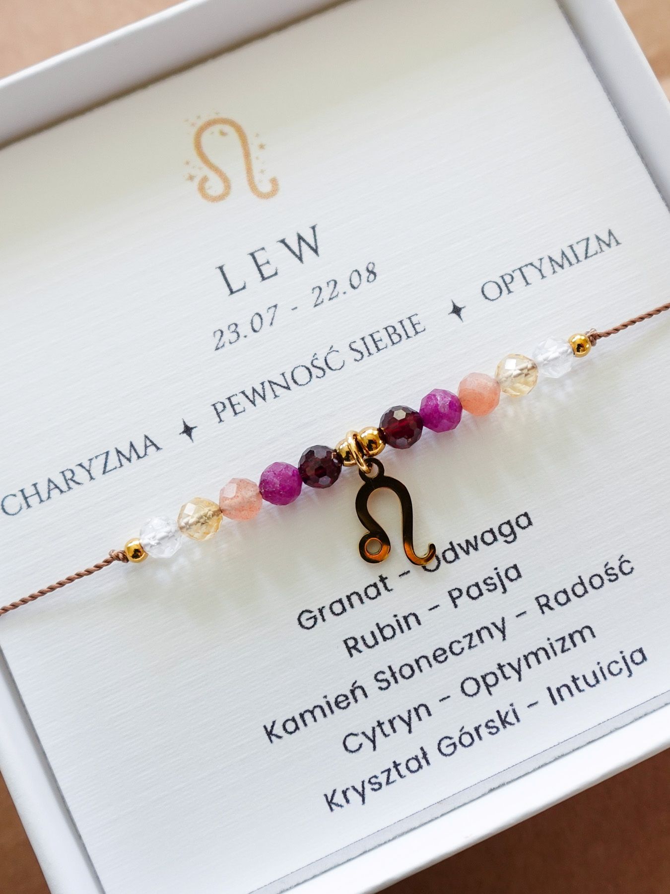 LEW – Bransoletka zodiakalna z kamieni naturalnych z zawieszką - obrazek 2