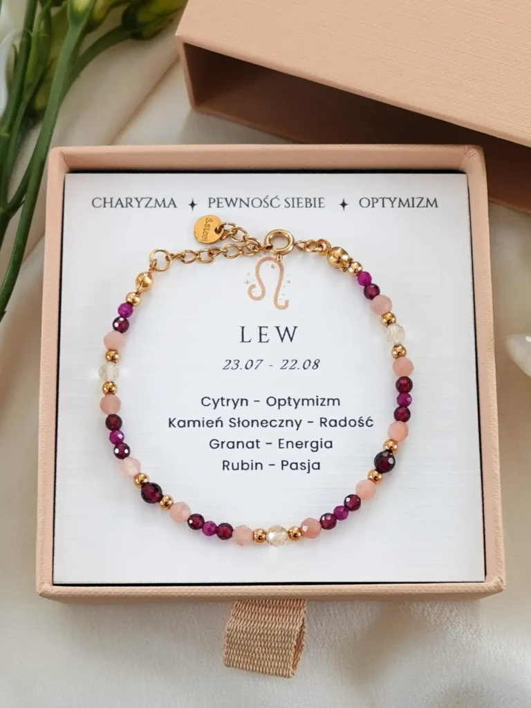 Bransoletka dla Lwa z kamieni, w eleganckim pudełku prezentowym.