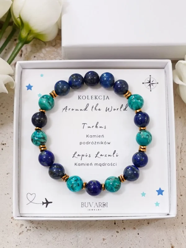 Bransoletka z lapis lazuli i turkusem w pudełku